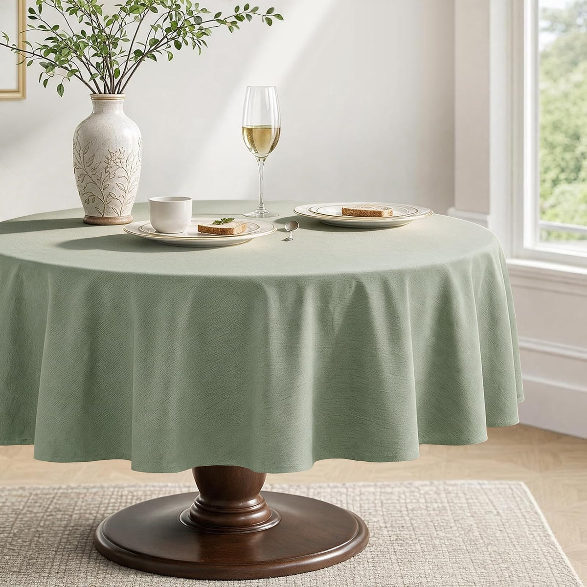 Veblandy Rectangle Tablecloth Waterproof Linen Textured Table Cloth Stain and Wrinkle Resistant Washable, Decorative Fabric Table Cover for Dining, Party and Camping (Sage Green, 52 * 70)