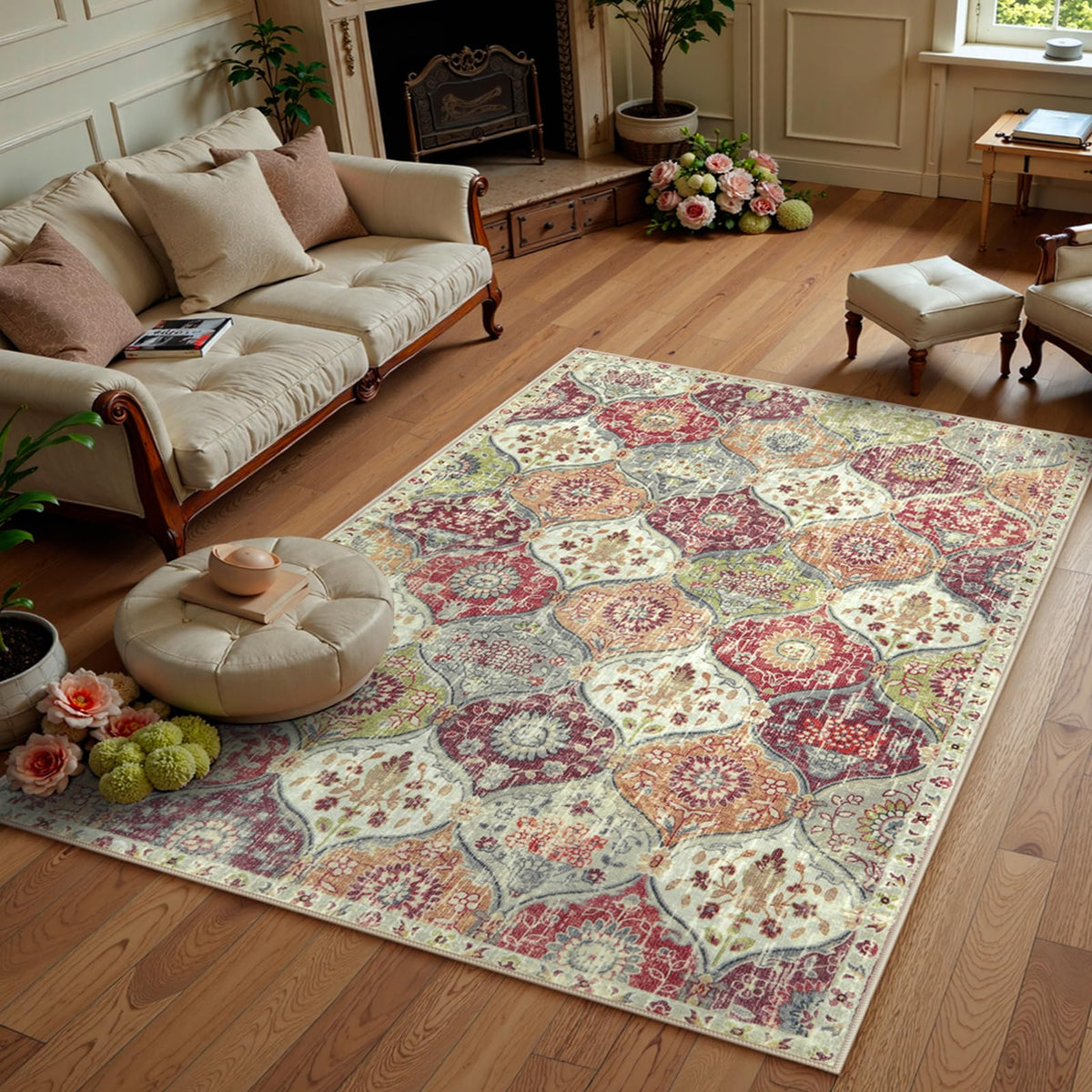 Lahome Moroccan Machine Washable Rugs for Living Room, 4x6 Rug for Bedroom