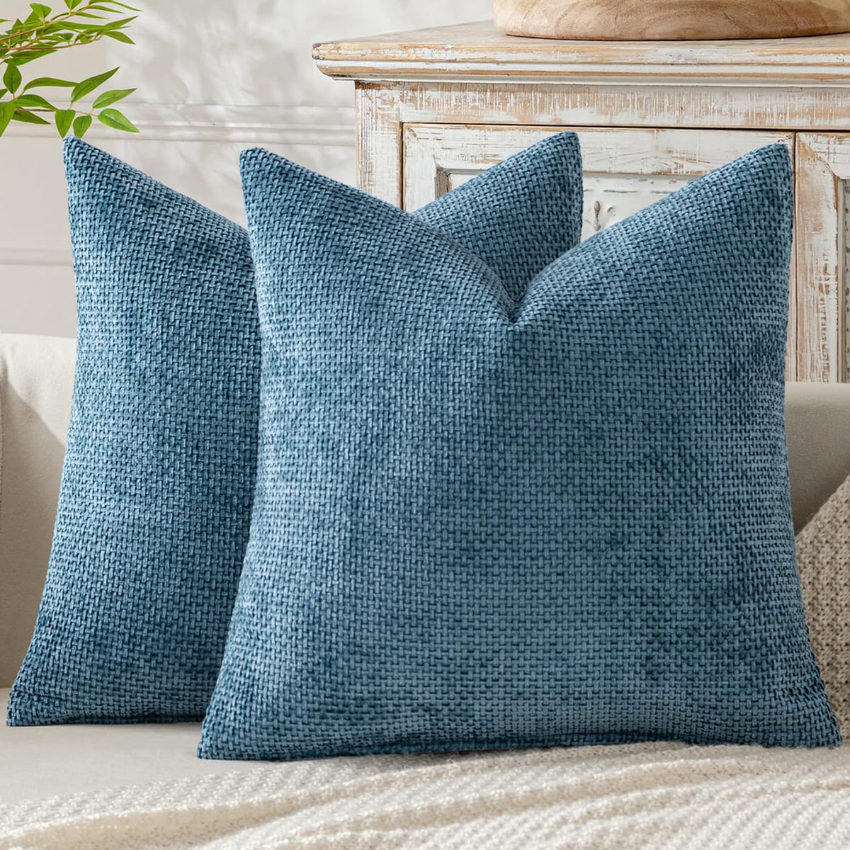 MIULEE Decorative Couch Throw Pillow Covers 18x18 Inch Coastal Blue 2 Pack