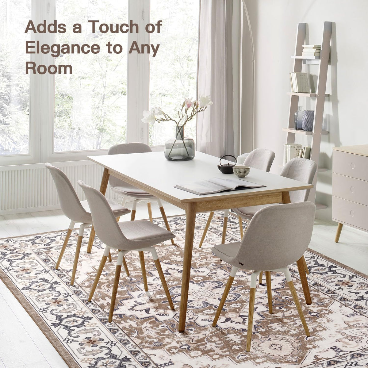 Lofus 5x7 Area Rugs for Living Room Bedroom, Soft Boho Carpet Floral Brown