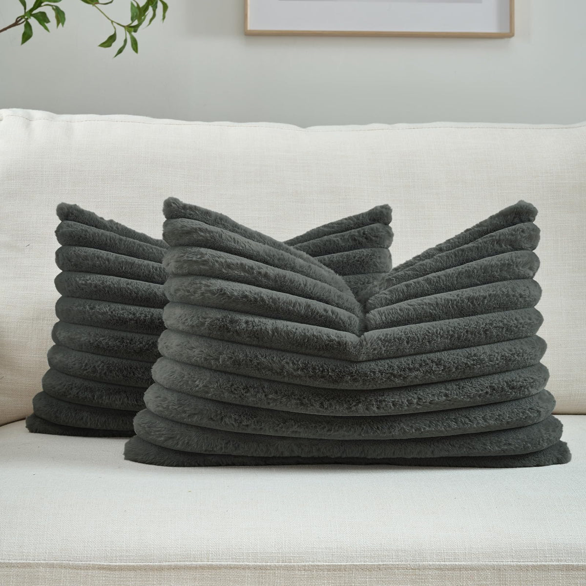 FUTEI Pack of 2 Faux Fur Throw Pillow Covers 18x18 Inch, Cream White