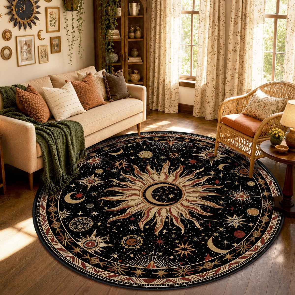 Vacuum-Friendly, 5x7 Washable Area Rug, Black Gold Beige Red