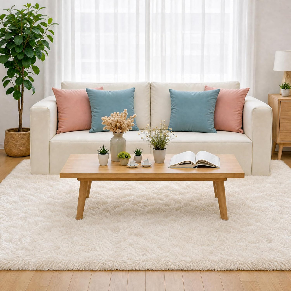 LOCHAS 4x6 Area Rugs Fluffy Living Room Carpets for Kids Bedroom, White