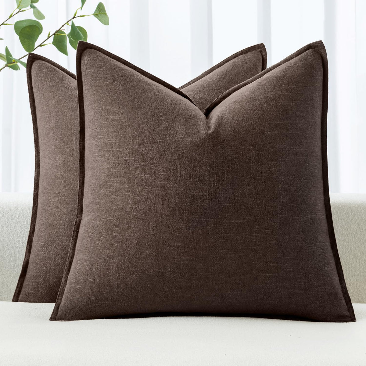 MIULEE Decorative Linen Euro Sham Pillow Covers 24x24 Natural Beige
