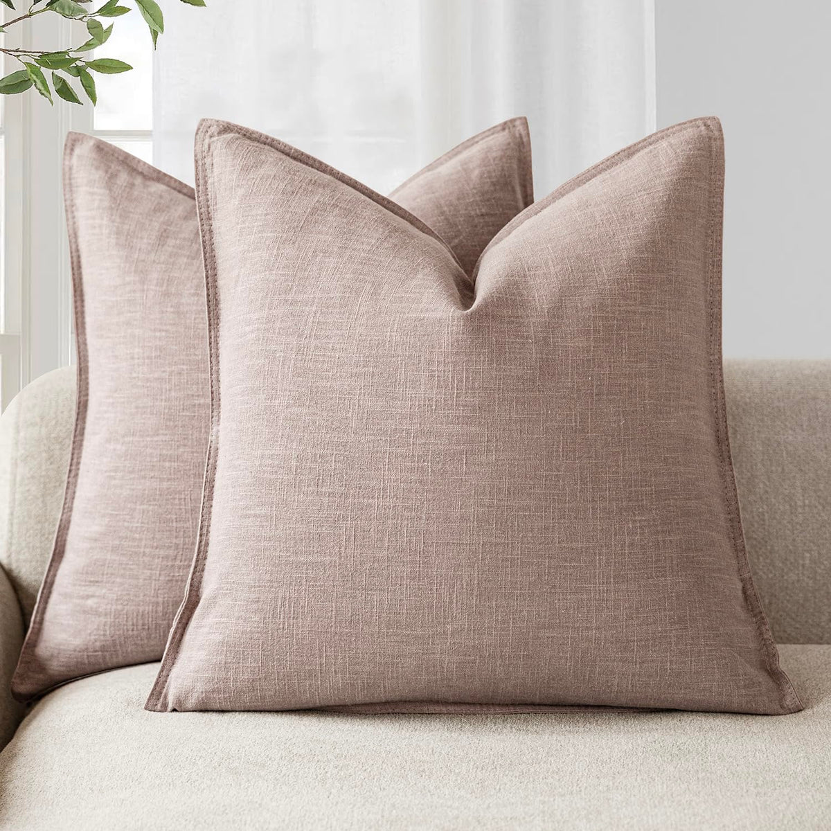 Foindtower Linen Solid Decorative Throw Pillow Covers 18x18 Natural Beige