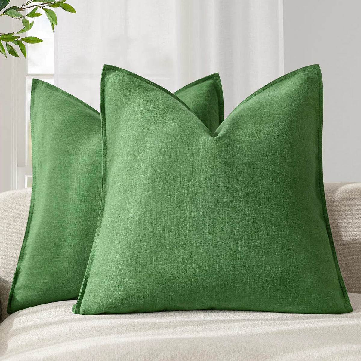 Foindtower Linen Solid Decorative Throw Pillow Covers 18x18 Natural Beige