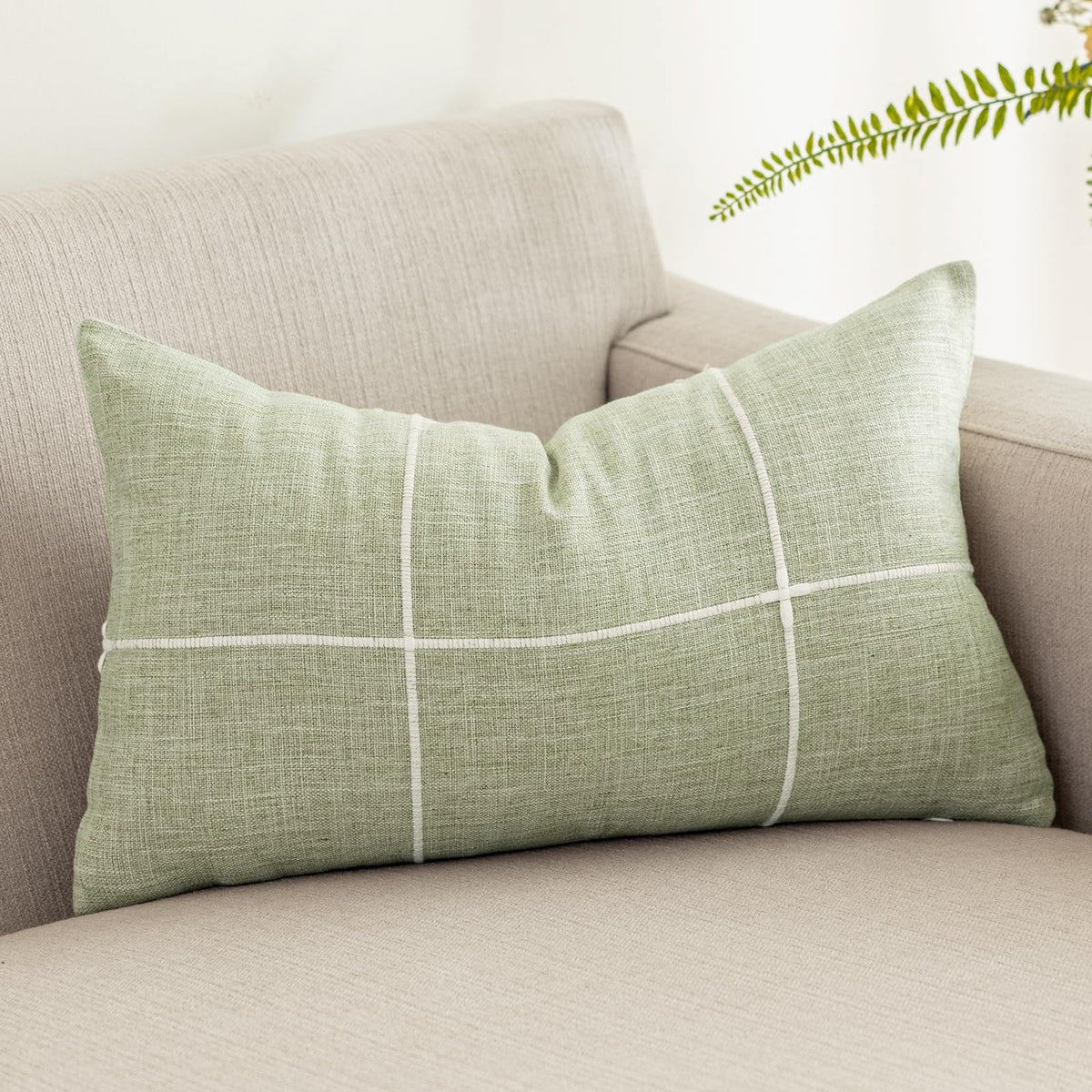 vctops Rustic Lattice Cotton Linen Decorative Throw Pillow Cover Embroidery Square Cushion Cover Pillowcase for Sofa Bedroom Couch (Plaid Coffee,18"x18")