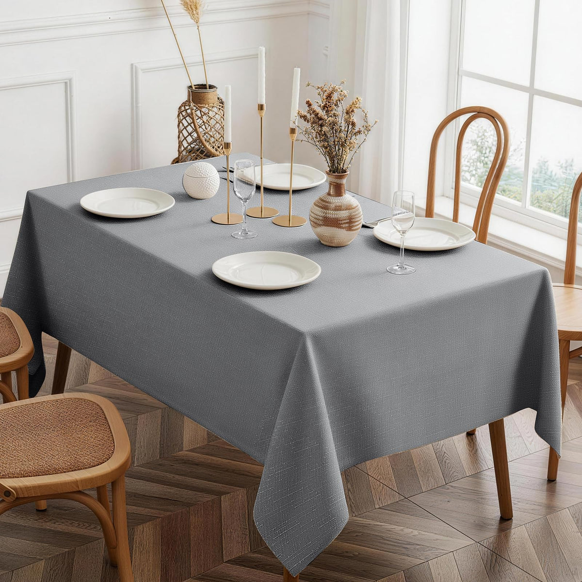 Heavy-Duty Faux Linen Tablecloth Rectangular 60 x 84in Navy Blue