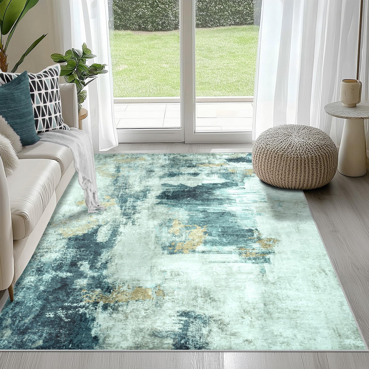 8x10 Area Rugs for Living Room Washable Bedroom Dining Room Blue Grey