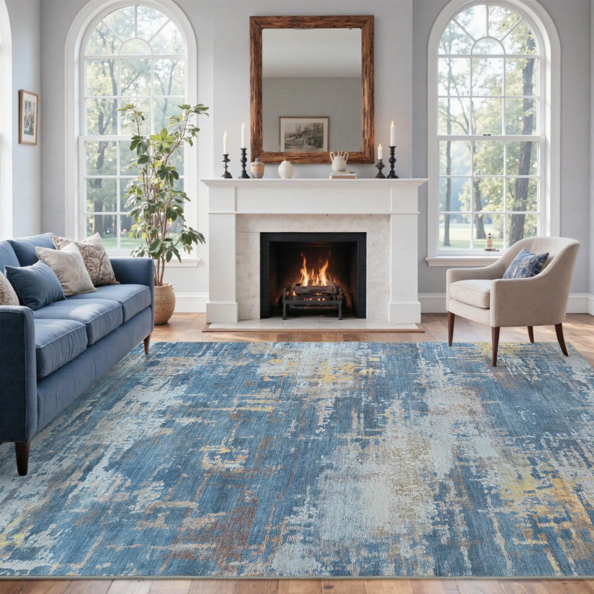 6x9 Ft Large Area Rugs for Living Room, Soft Non-Slip Washable Rugs Modern Abstract Pattern Carpet for Bedroom Indoor Floor Nursery Home Decor (Blue)