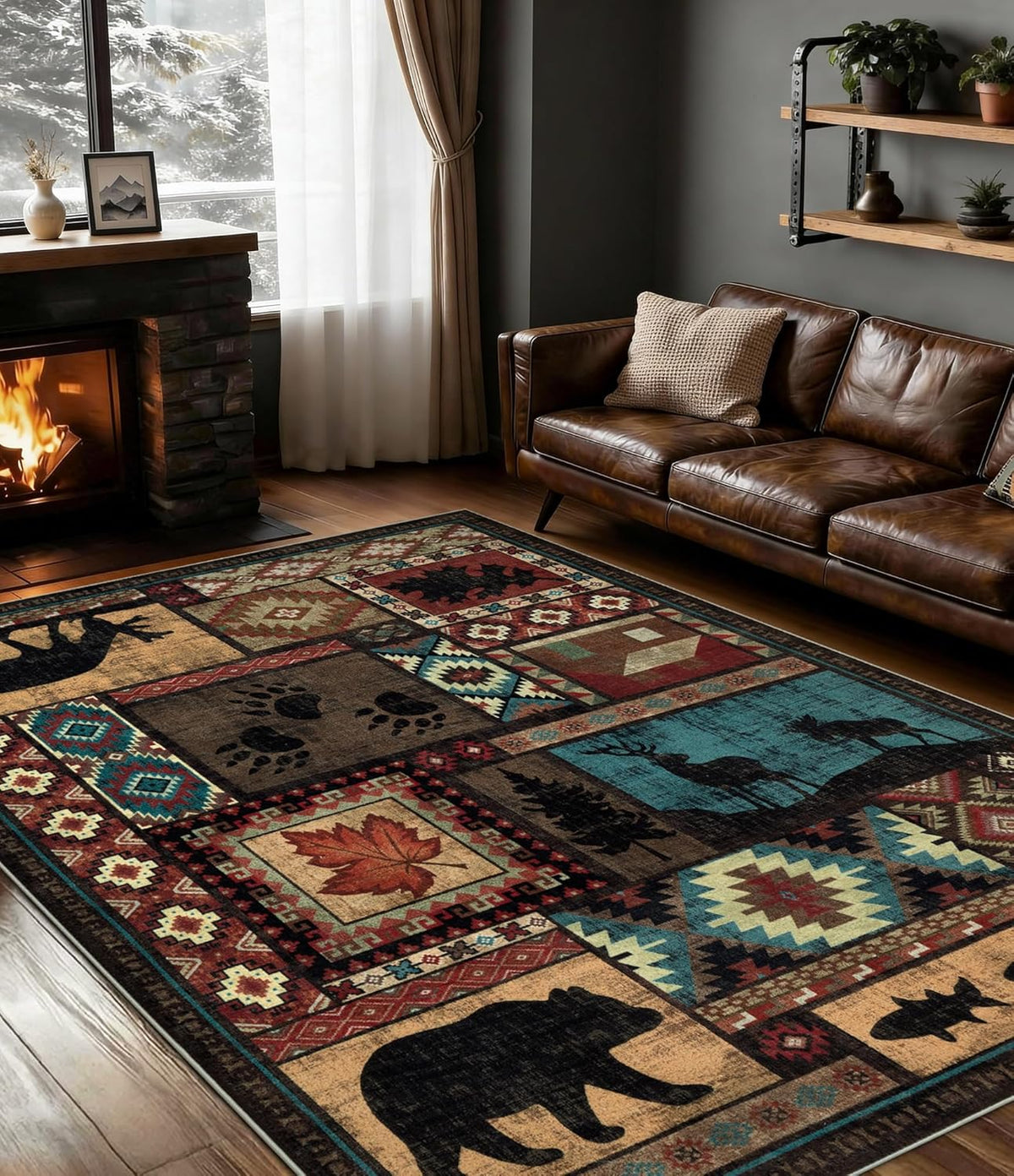 YIHOUSE Washable Rustic Cabin Area Rugs 5x7 Brown