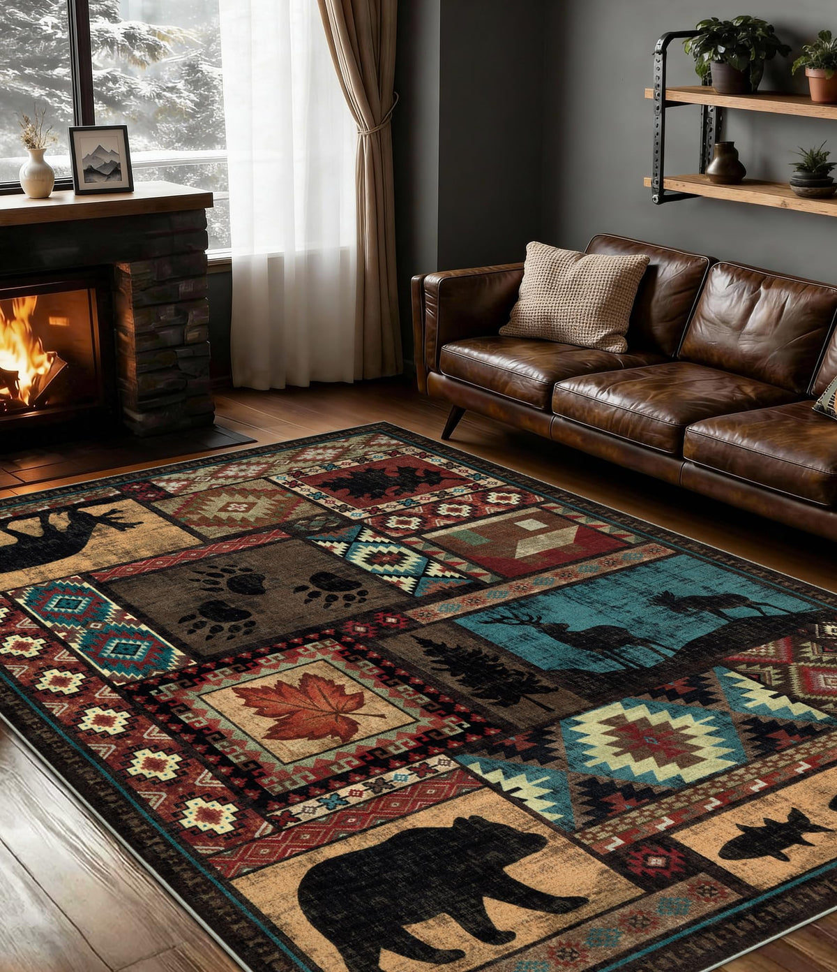 YIHOUSE Washable Rustic Cabin Area Rugs 5x7 Brown