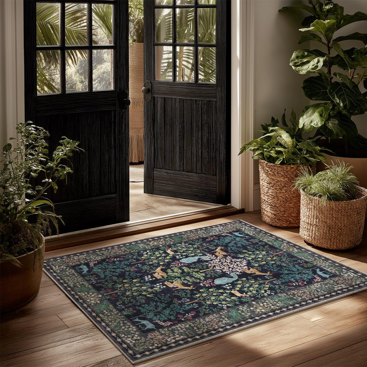 Washable Area Rugs for Living Room: 9x12 Area Rug for Bedroom Vintage Stain Resistant Non Slip Low Pile Lightweight Soft Carpet for Kitchen Dining Room Farmhouse Kids Room Nursery