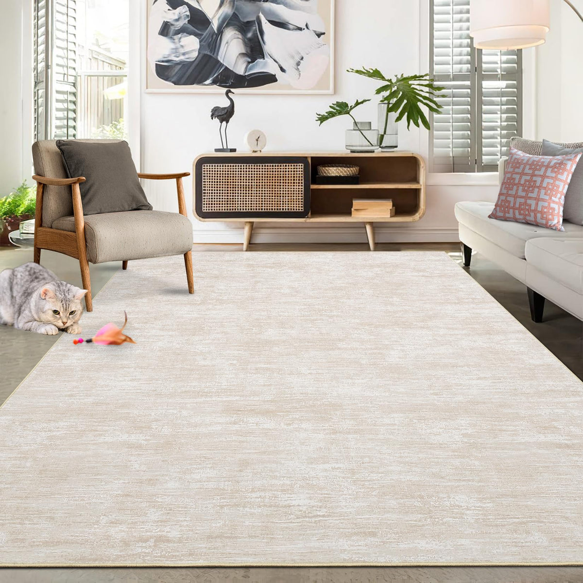 RUGSREAL Bedroom Area Rug 4x6 Modern Abstract Area Rug Stain Resistant Small Living Room Rug Contemporary Dining Room Rug Non-Slip Solid Rug Aesthetic Accent Floor Carpet for Kitchen Office, Dark Grey
