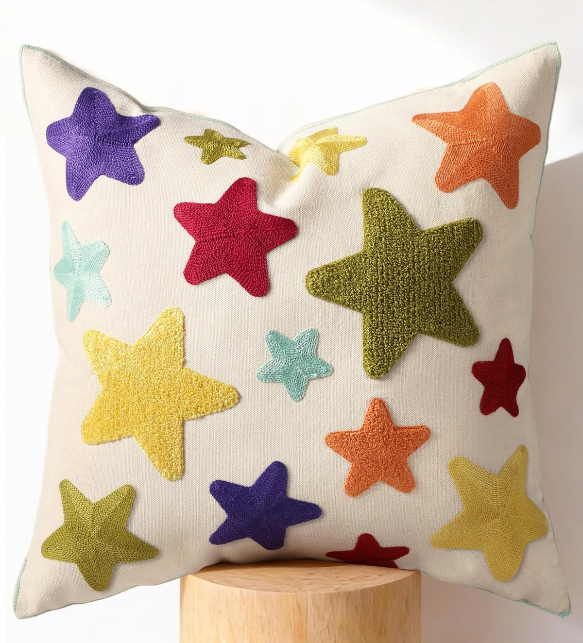 Embroidered Throw Pillow Cover 18x18 Inch, Colorful Plaid