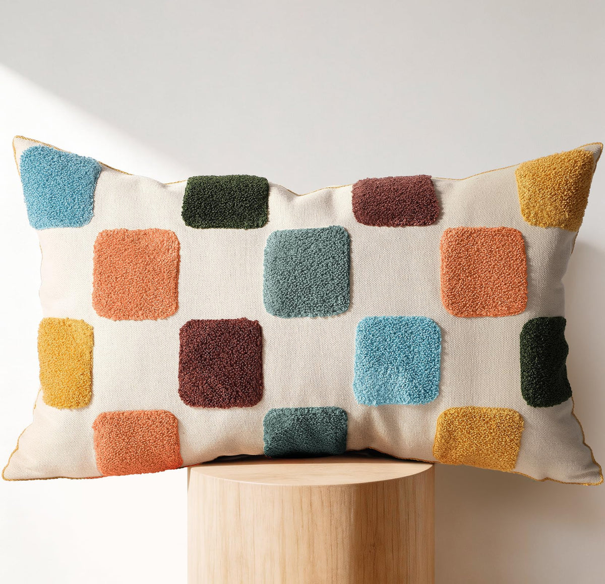 Embroidered Throw Pillow Cover 18x18 Inch, Colorful Plaid