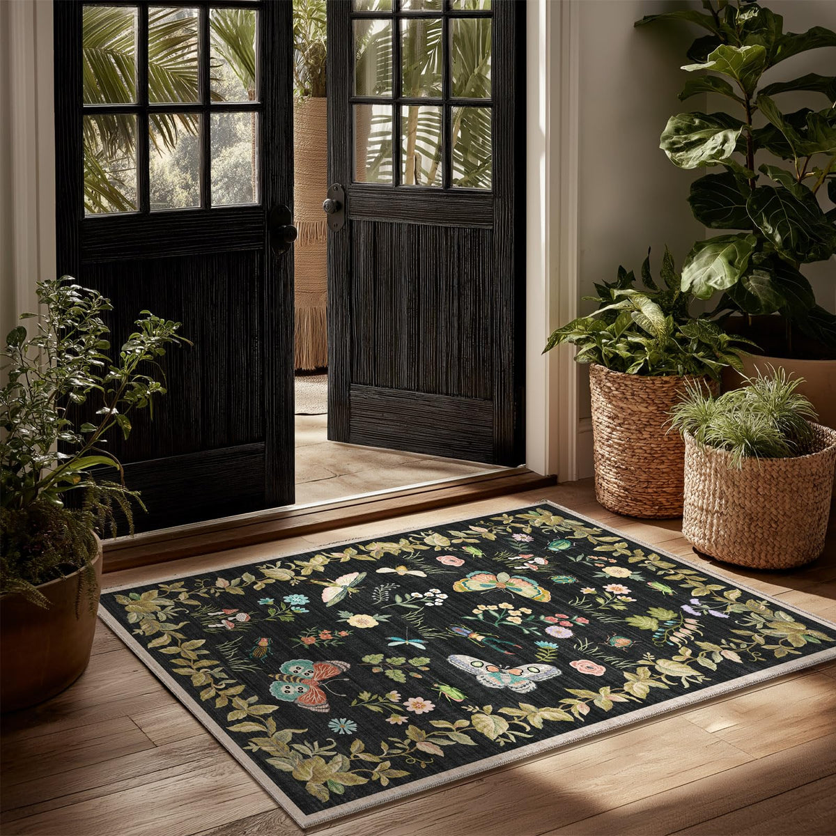 Washable Area Rugs for Living Room: 9x12 Area Rug for Bedroom Vintage Stain Resistant Non Slip Low Pile Lightweight Soft Carpet for Kitchen Dining Room Farmhouse Kids Room Nursery