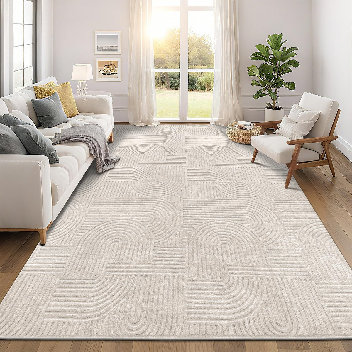 Pauwer 5x7 Area Rugs for Living Room, Modern Non Slip Washable Rug, White