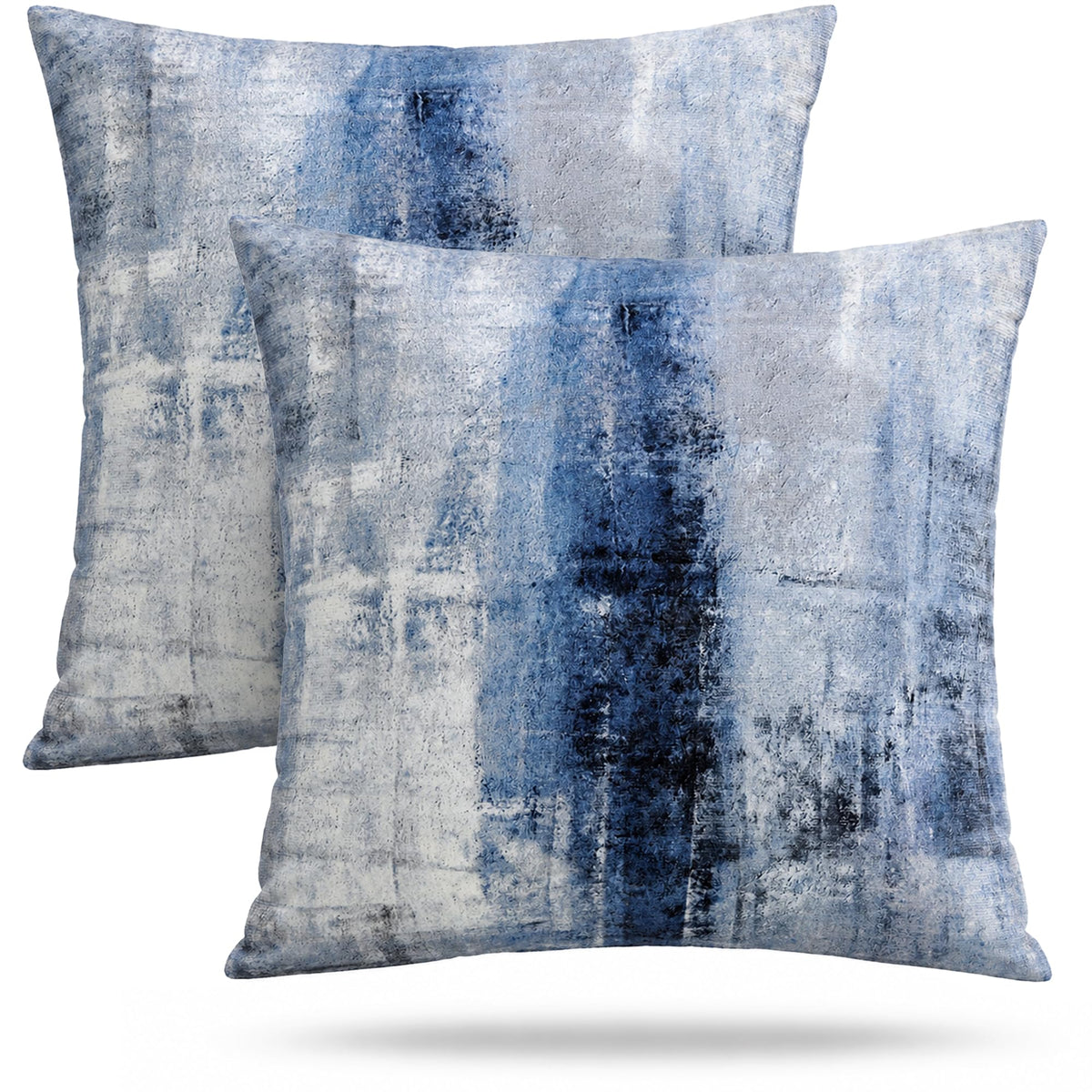 Blue and Grey Abstract Art Artwork Pillow Cover, Gallery Modern Decorative Throw Pillows Cushion Cover for Bedroom Sofa Living Room 18 x 18 Inch Set of 2