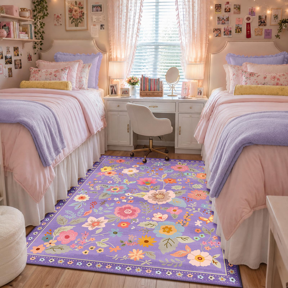 RELEANY Floral Washable 5x7 Area Rugs Black