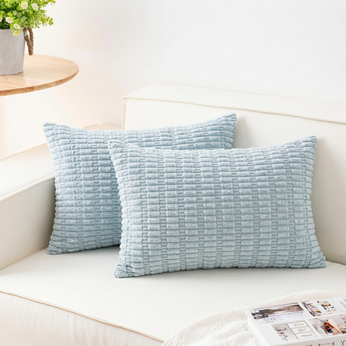 Pack of 2 Corduroy Decorative Throw Pillow Covers 18x18 Inch, Cream White