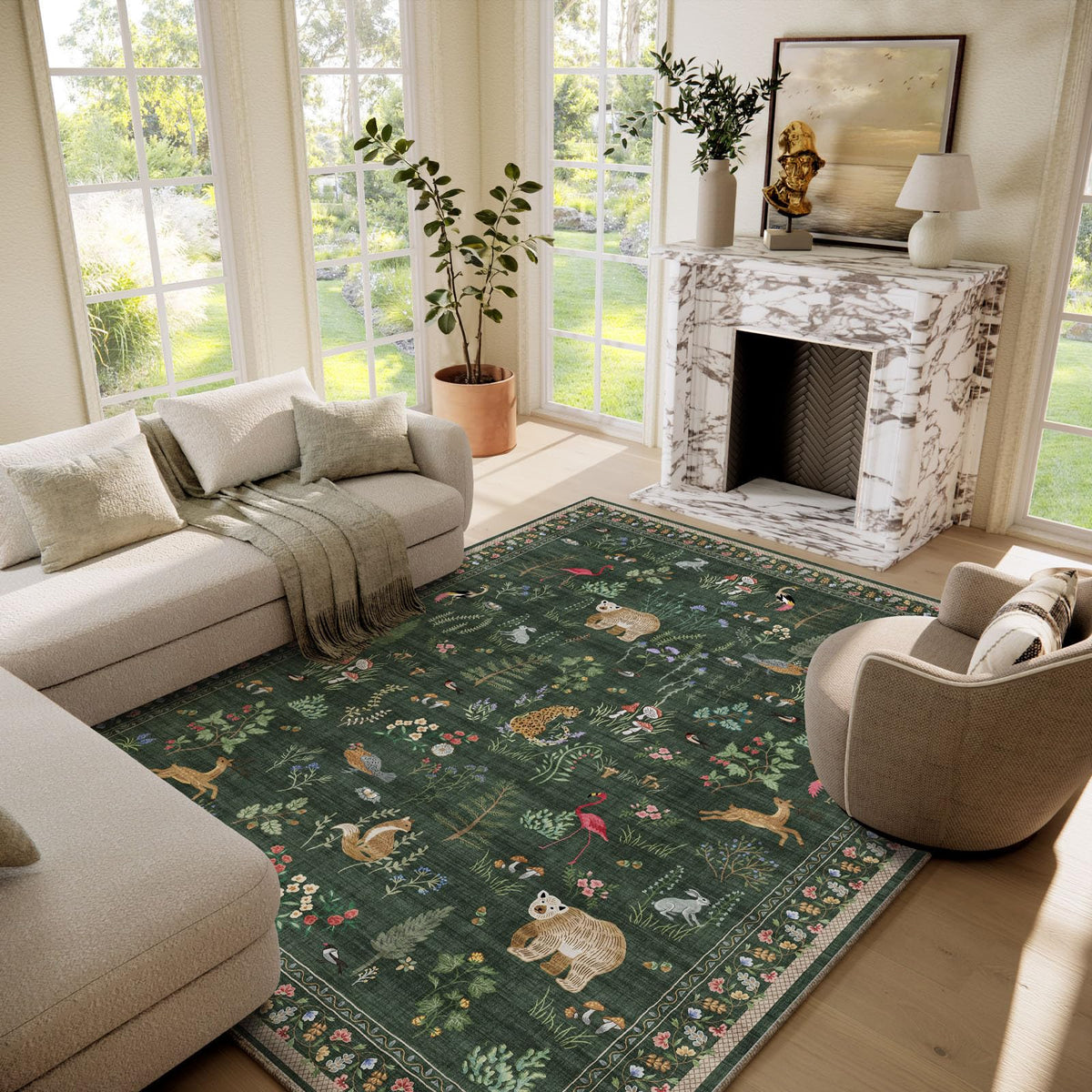 Washable Area Rugs for Living Room: 9x12 Area Rug for Bedroom Vintage Stain Resistant Non Slip Low Pile Lightweight Soft Carpet for Kitchen Dining Room Farmhouse Kids Room Nursery