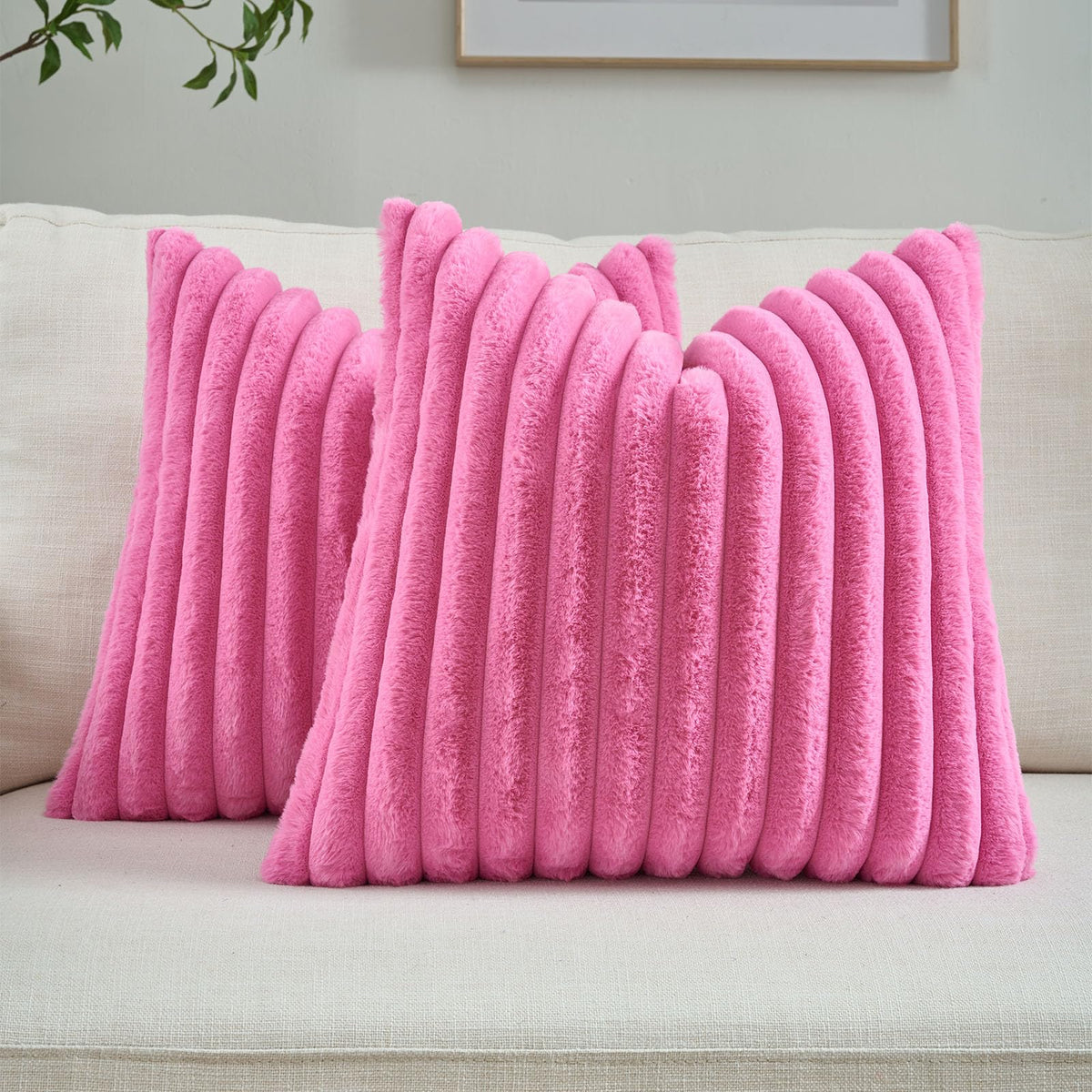 FUTEI Pack of 2 Faux Fur Throw Pillow Covers 18x18 Inch, Cream White