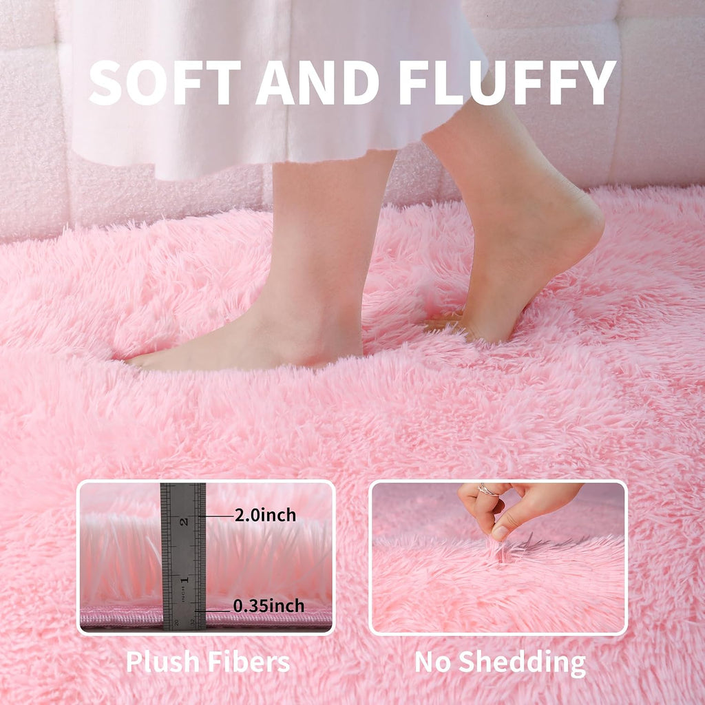 Pink Fluffy 4x6 Area Rugs for Bedroom Girls, Plush Washable Carpet