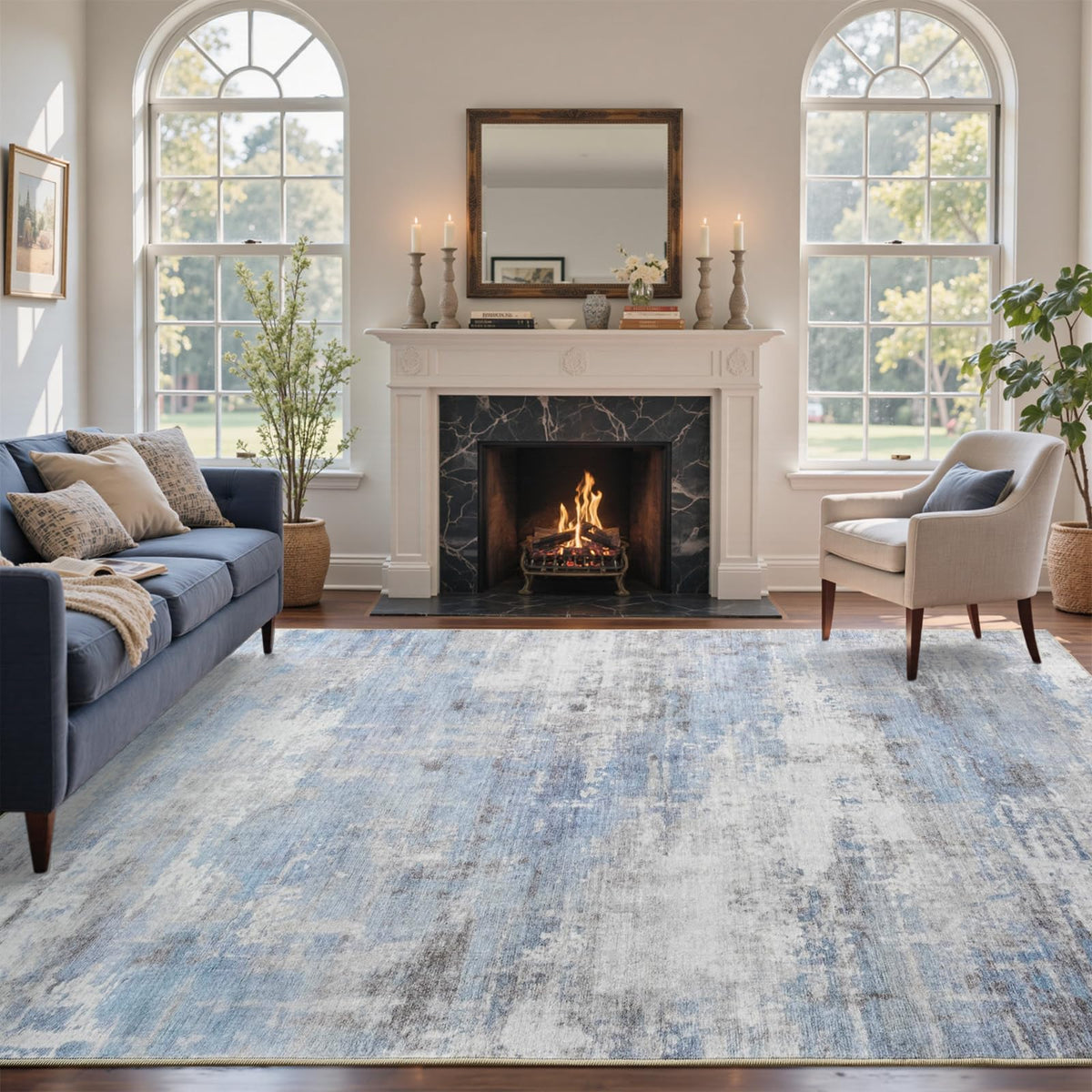 6x9 Ft Large Area Rugs for Living Room, Soft Non-Slip Washable Rugs Modern Abstract Pattern Carpet for Bedroom Indoor Floor Nursery Home Decor (Blue)