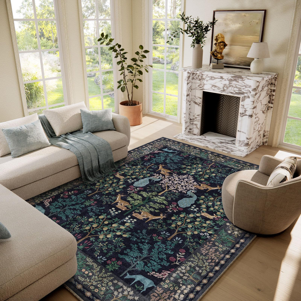 Washable Area Rugs for Living Room: 9x12 Area Rug for Bedroom Vintage Stain Resistant Non Slip Low Pile Lightweight Soft Carpet for Kitchen Dining Room Farmhouse Kids Room Nursery