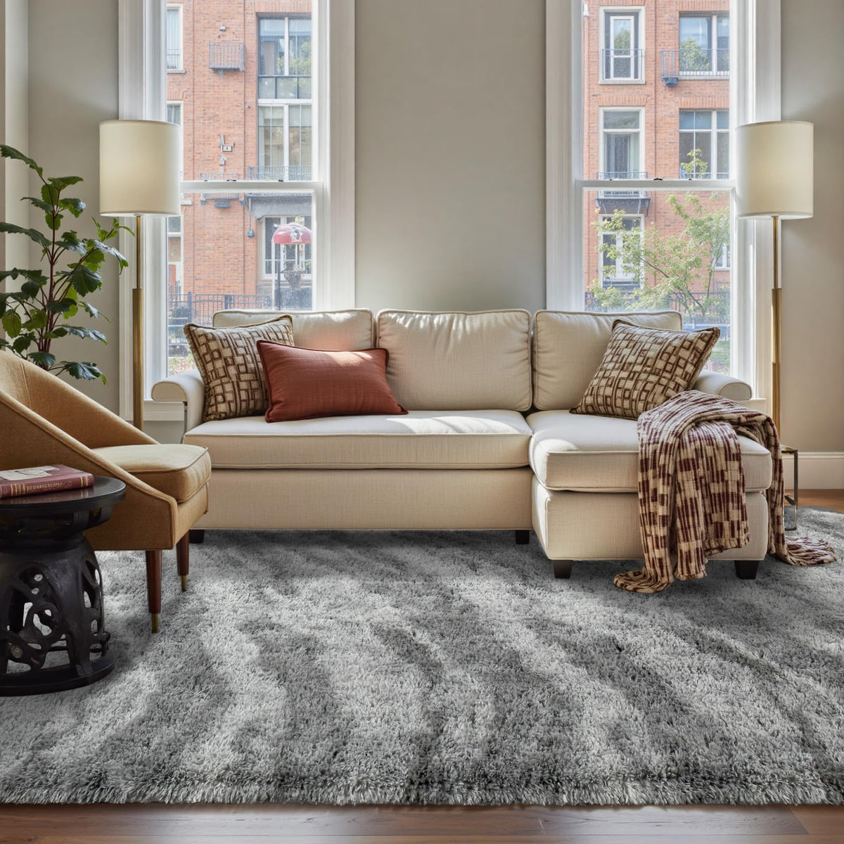 5x8 Area Rugs For Living Room Fluffy Black Rug For Bedroom (Black)