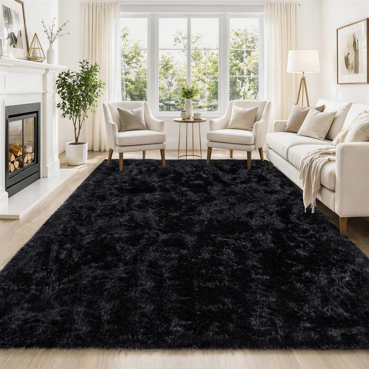 Tosuoka 5x7 Area Rugs for Living Room Bedroom, Black Rug Soft Fluffy Shag