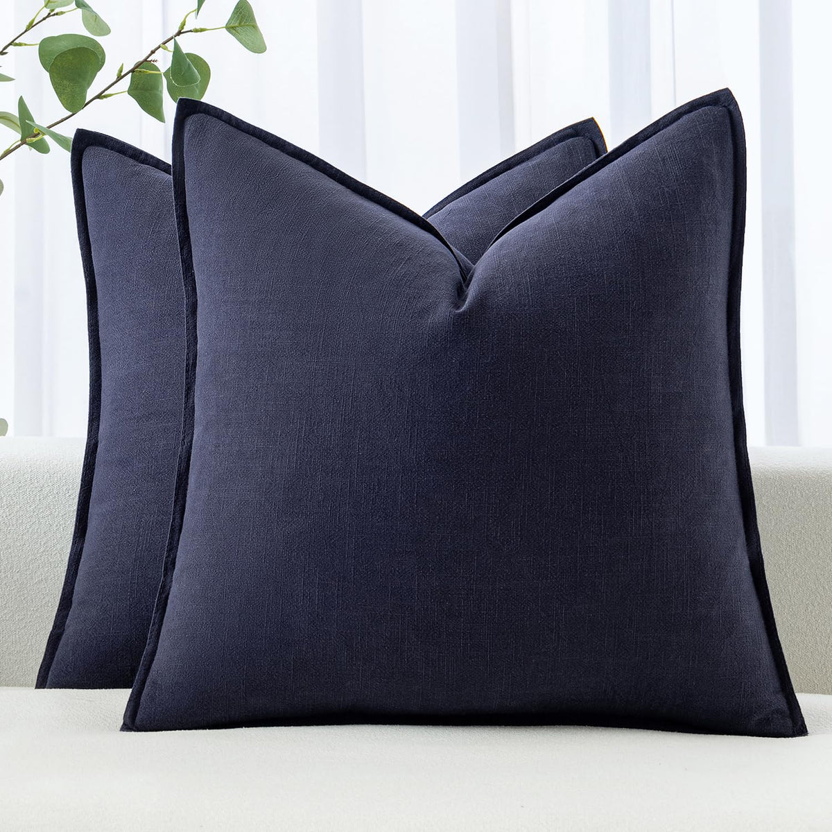 MIULEE Decorative Linen Euro Sham Pillow Covers 24x24 Natural Beige