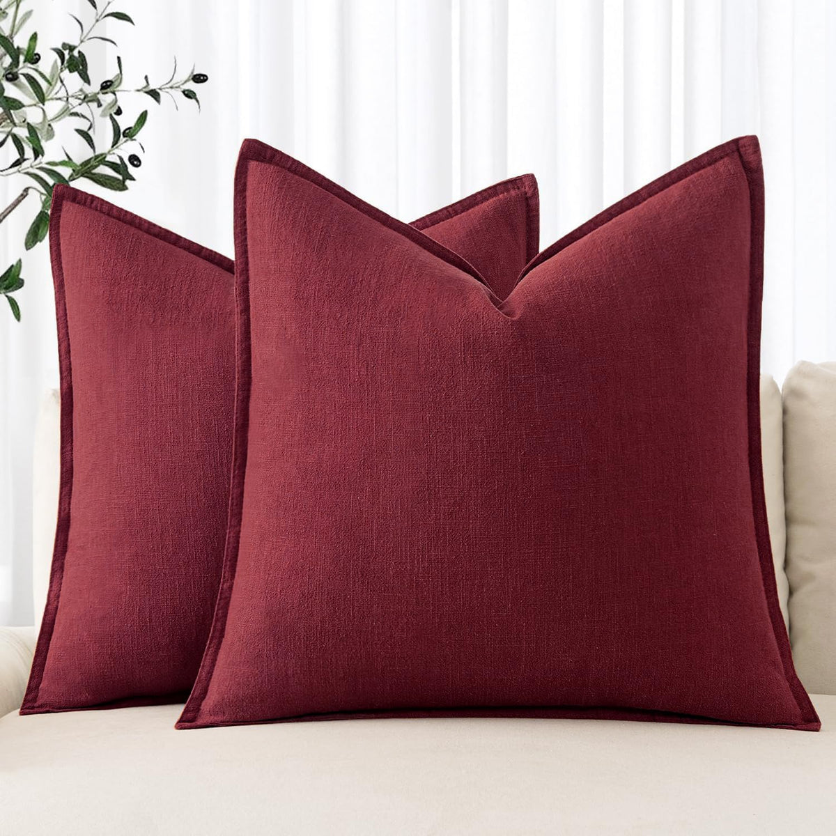 MIULEE Decorative Linen Euro Sham Pillow Covers 24x24 Natural Beige