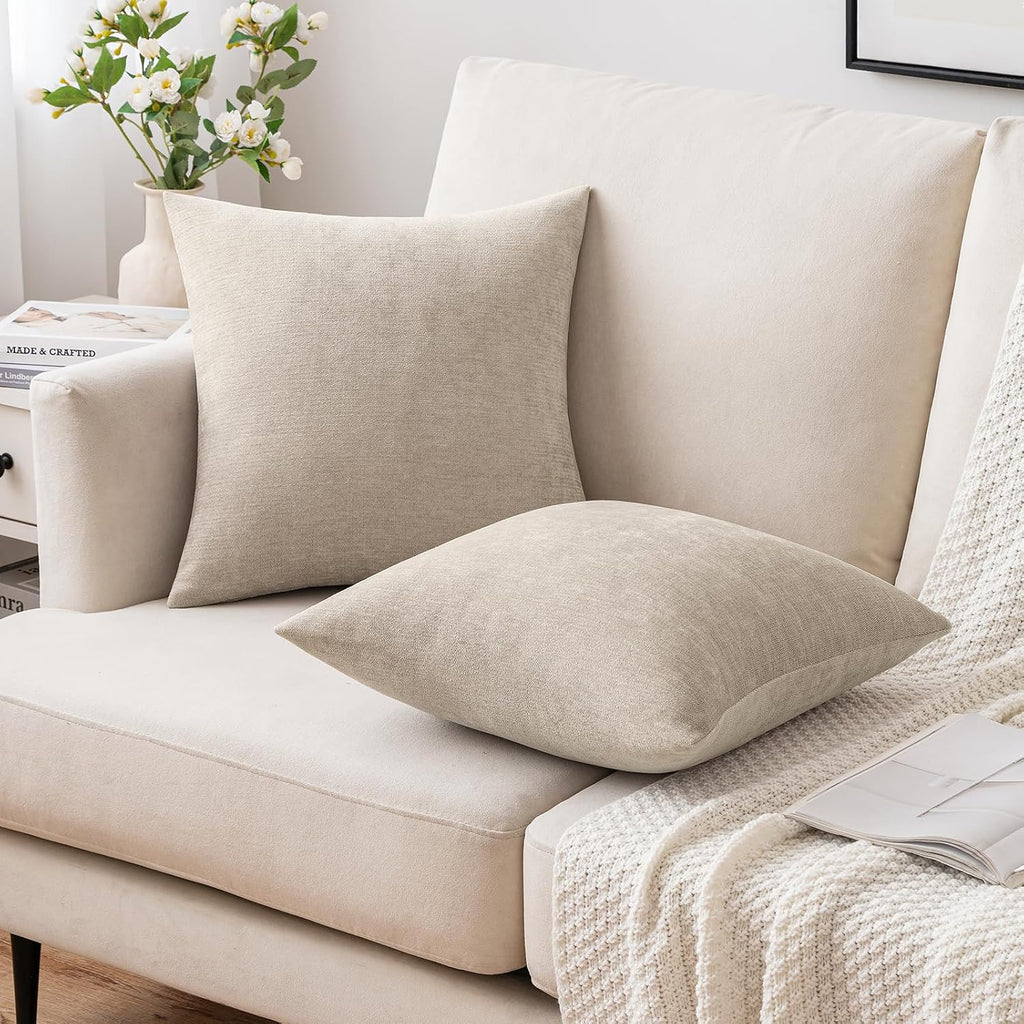 MIULEE Pack of 2 Beige Decorative Pillow Covers 18x18 Inch
