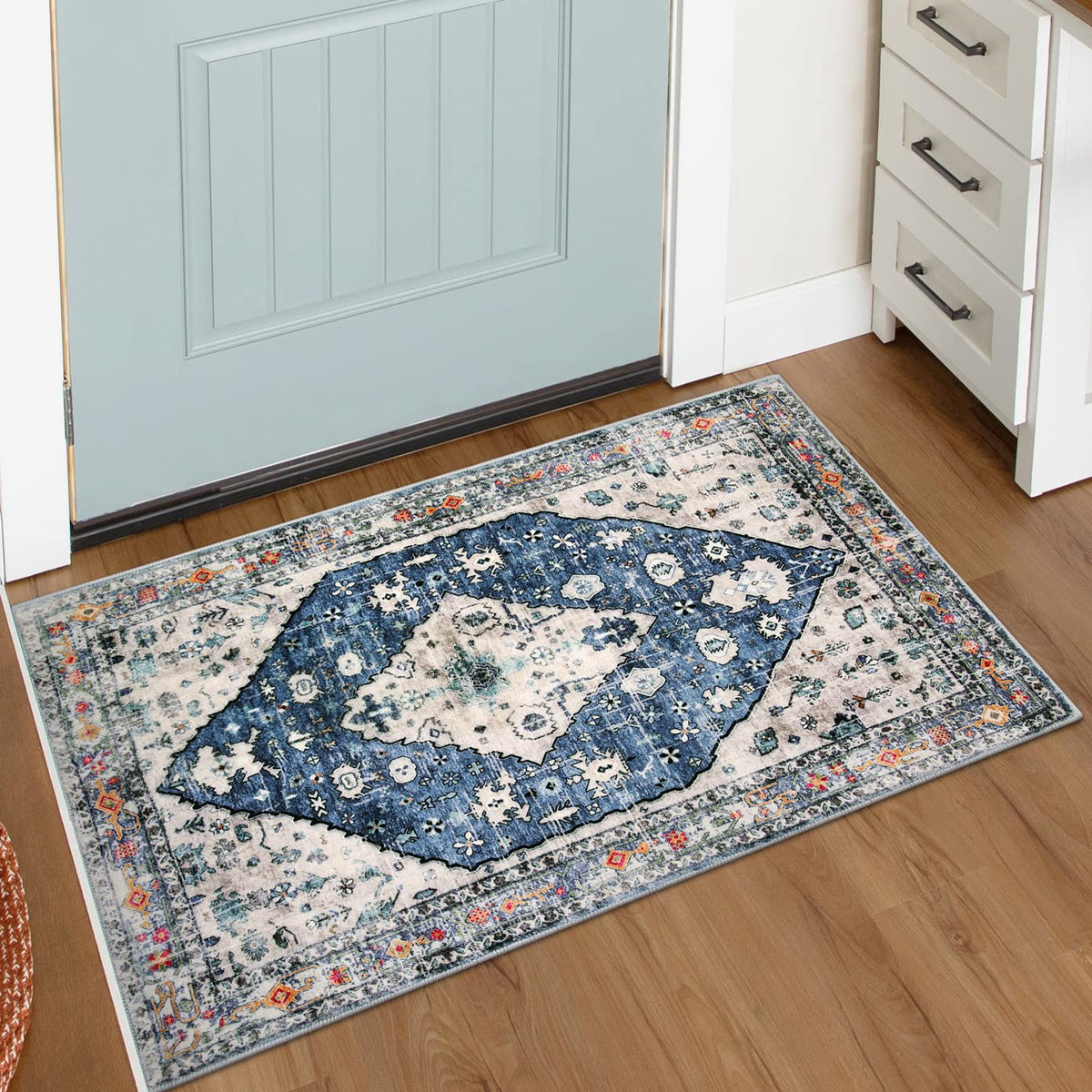 Lahome Felice Boho Tribal 2x3 Washable Small Rugs for Entryway Doormat Indoor Entrance, Throw Rugs with Rubber Backing, Bohemian Soft Non-Slip Bathroom Carpet for Bath Front Door Kitchen Floor