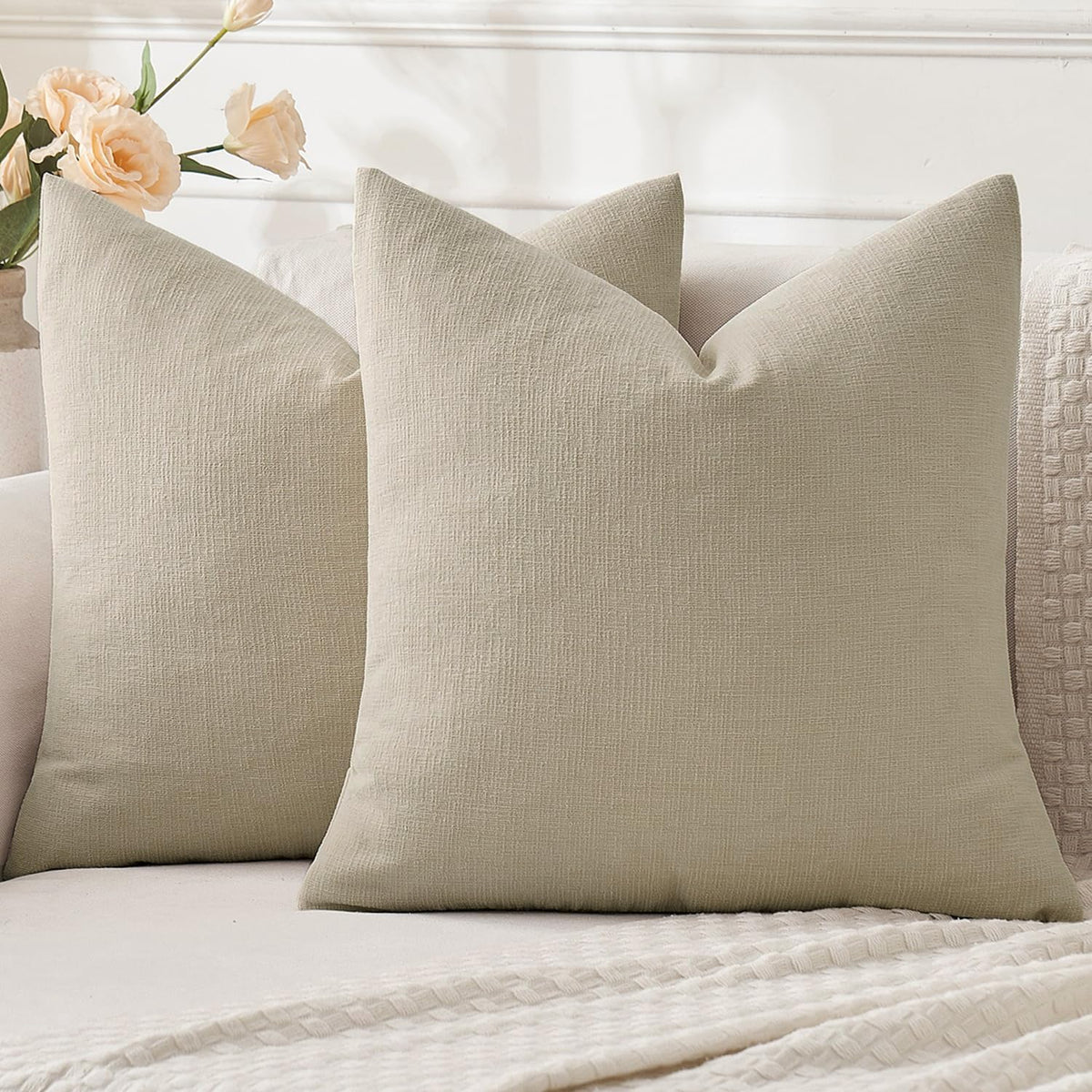 MIULEE Olive Green Chenille Couch Throw Pillow Covers, 18x18