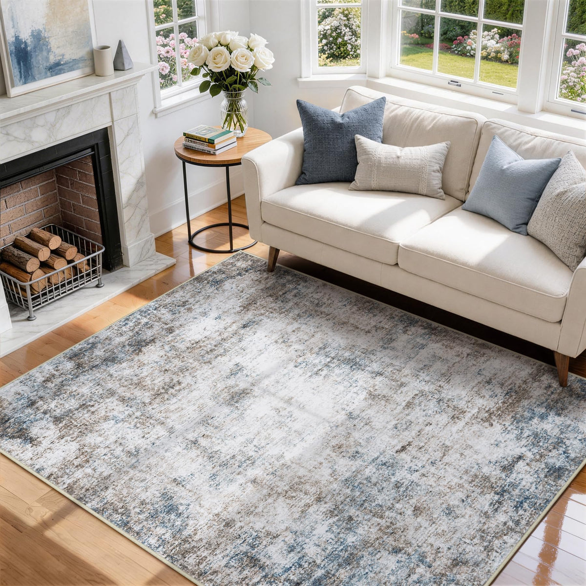 8x10 Area Rugs for Living Room Washable Bedroom Dining Room Blue Grey