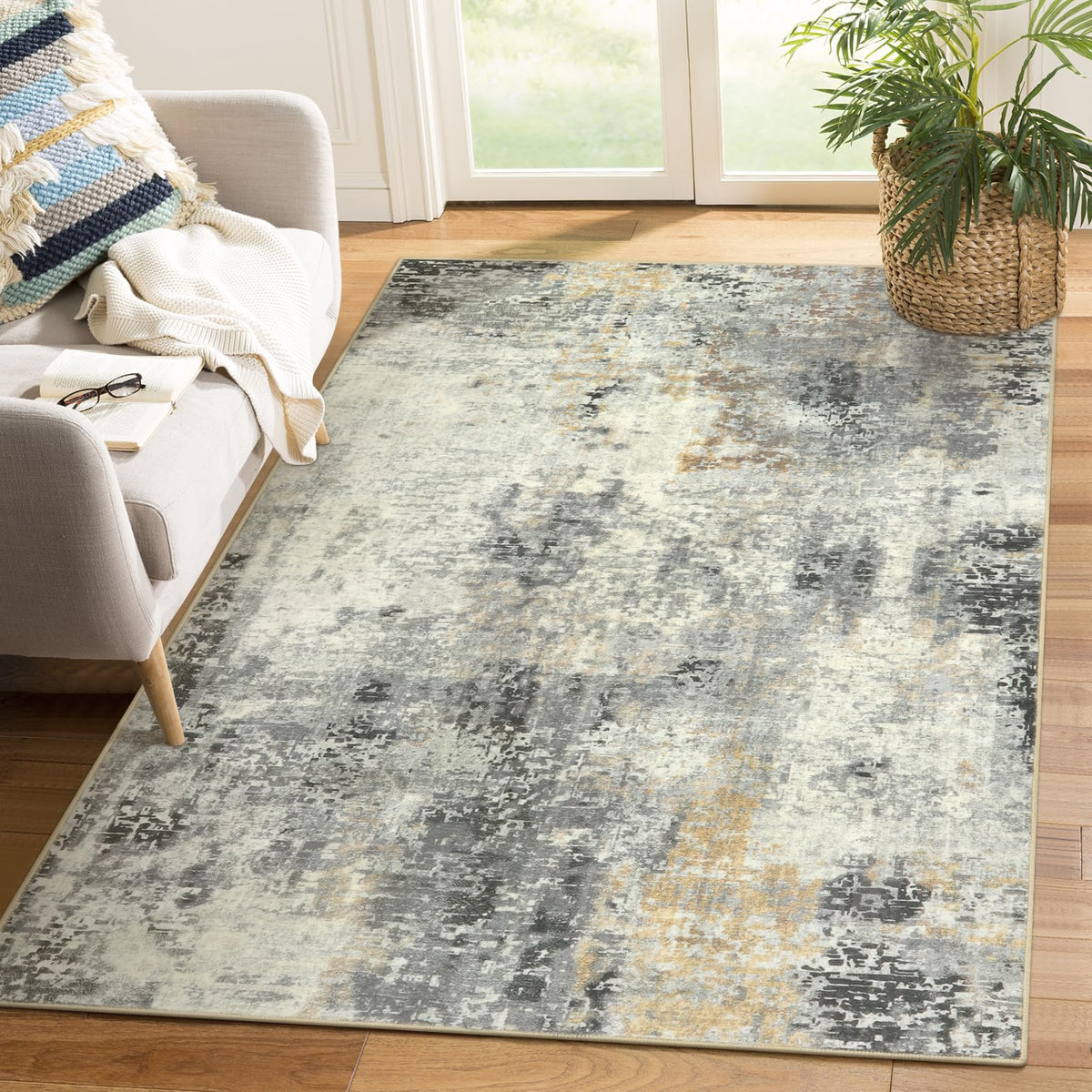 Lahome Modern Abstract Washable 5x7 Area Rugs for Living Room, Colorful Soft Bedroom Rug Low Pile Non Slip,Stain Resistance Dining Room Carpet for Nursery Office Entrance Home Office Decor
