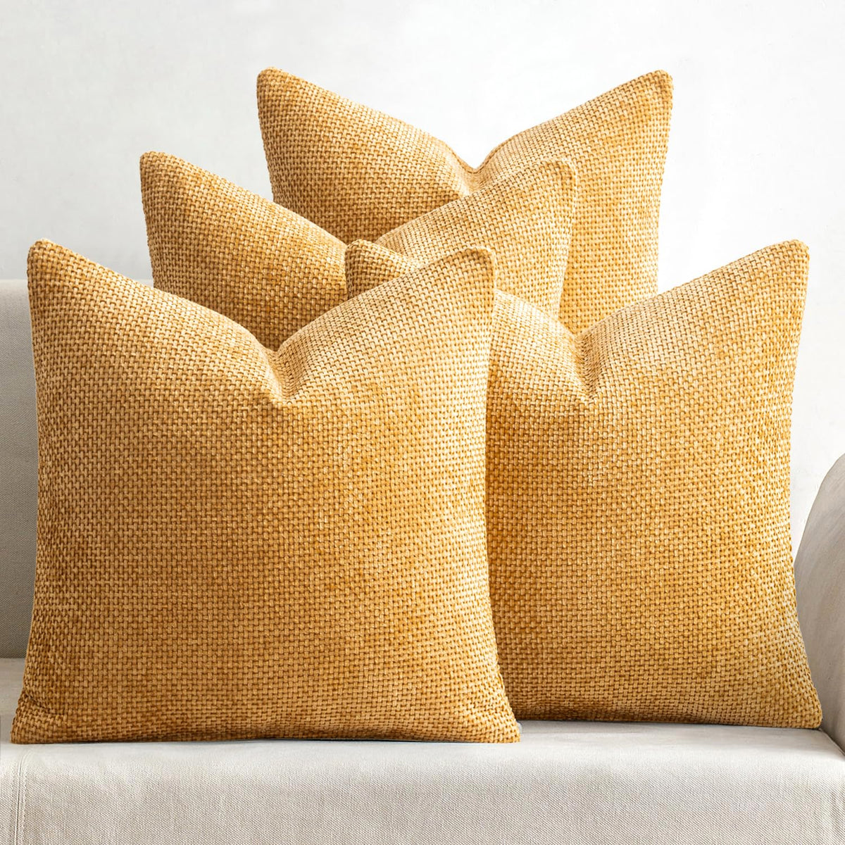 MIULEE Soft Decorative Chenille Pillow Covers Neutral 18x18 Pack of 4