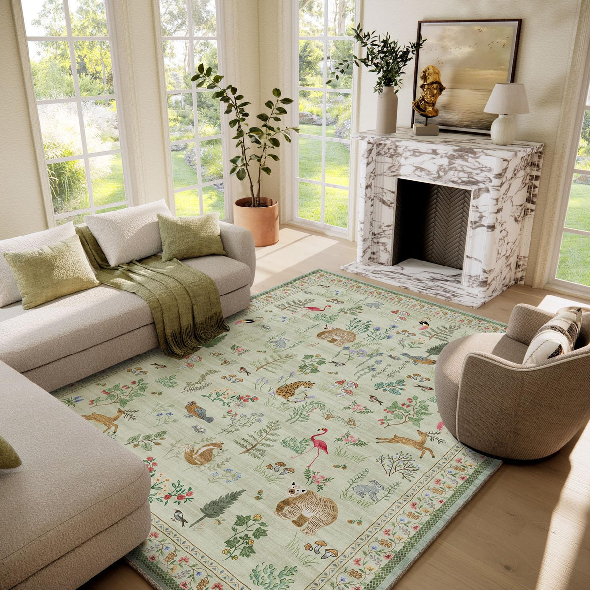 Washable Area Rugs for Living Room: 9x12 Area Rug for Bedroom Vintage Stain Resistant Non Slip Low Pile Lightweight Soft Carpet for Kitchen Dining Room Farmhouse Kids Room Nursery