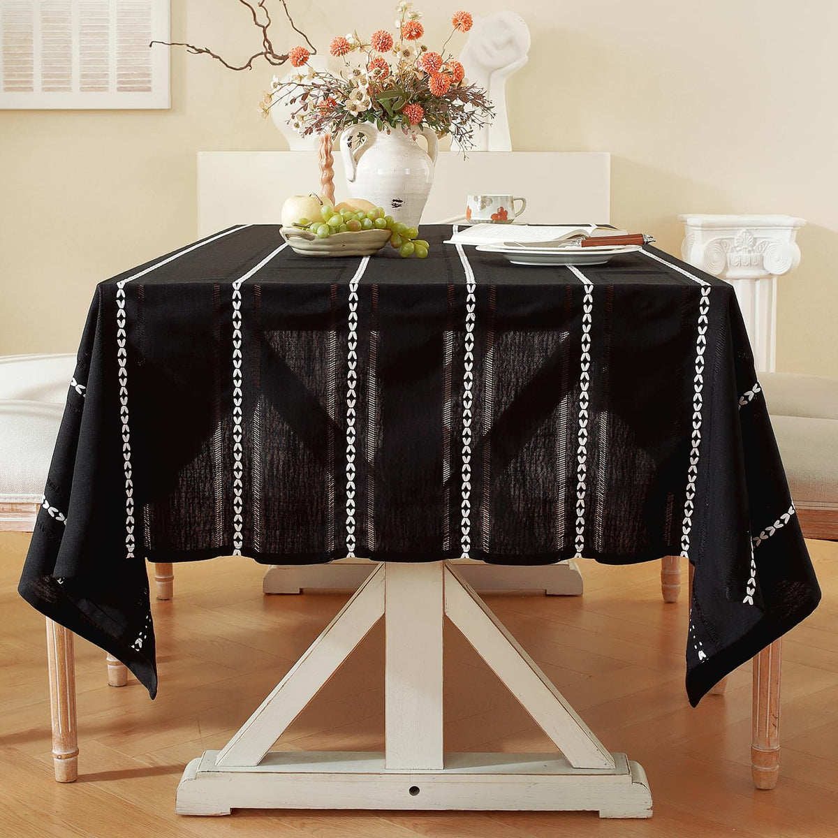 Chassic 60 x 84 inches Farmhouse Style Linen tablecloths, Wrinkle Resistant Washable Dining Room Table Cloths for Rectangle Tables - Hemstitch Light Coffee