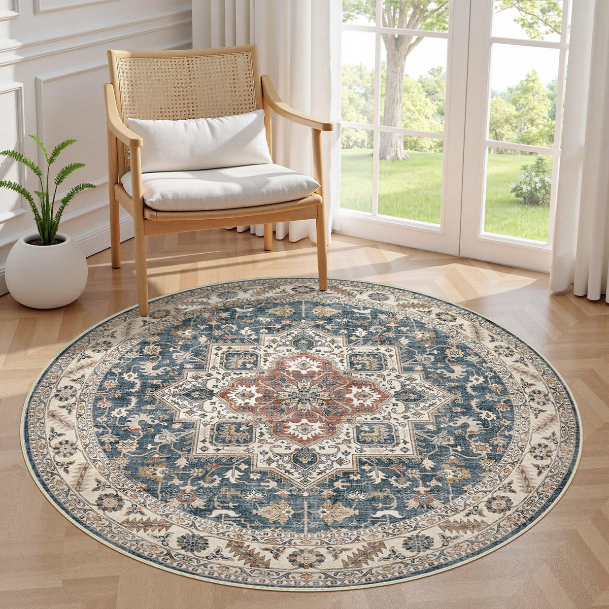 cotiled 5x7 Area Rug for Living Room, Washable, Traditional, Beige