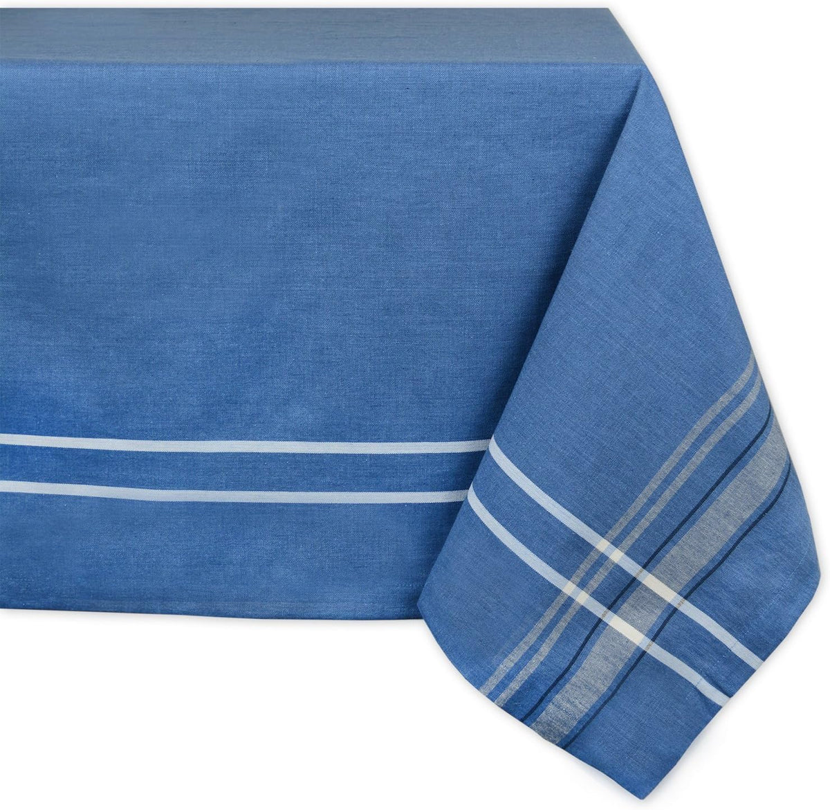 DII French Stripe Tabletop Collection Farmhouse Style Dining Table Linen Tablecloth, 60x120, Blue Chambray