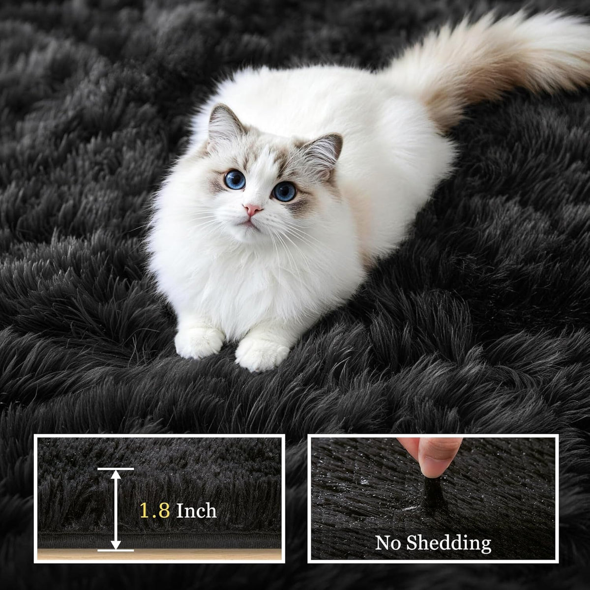 8x10 Area Rug Living Room Bedroom: Fluffy Plush Shag Carpet Black