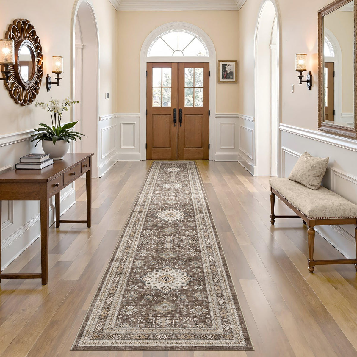 cotiled 5x7 Area Rug for Living Room, Washable, Traditional, Beige