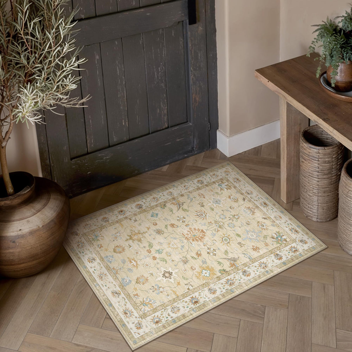 HUGEAR 3x5 Colorful Retro Floral Washable Area Rug for Entryway