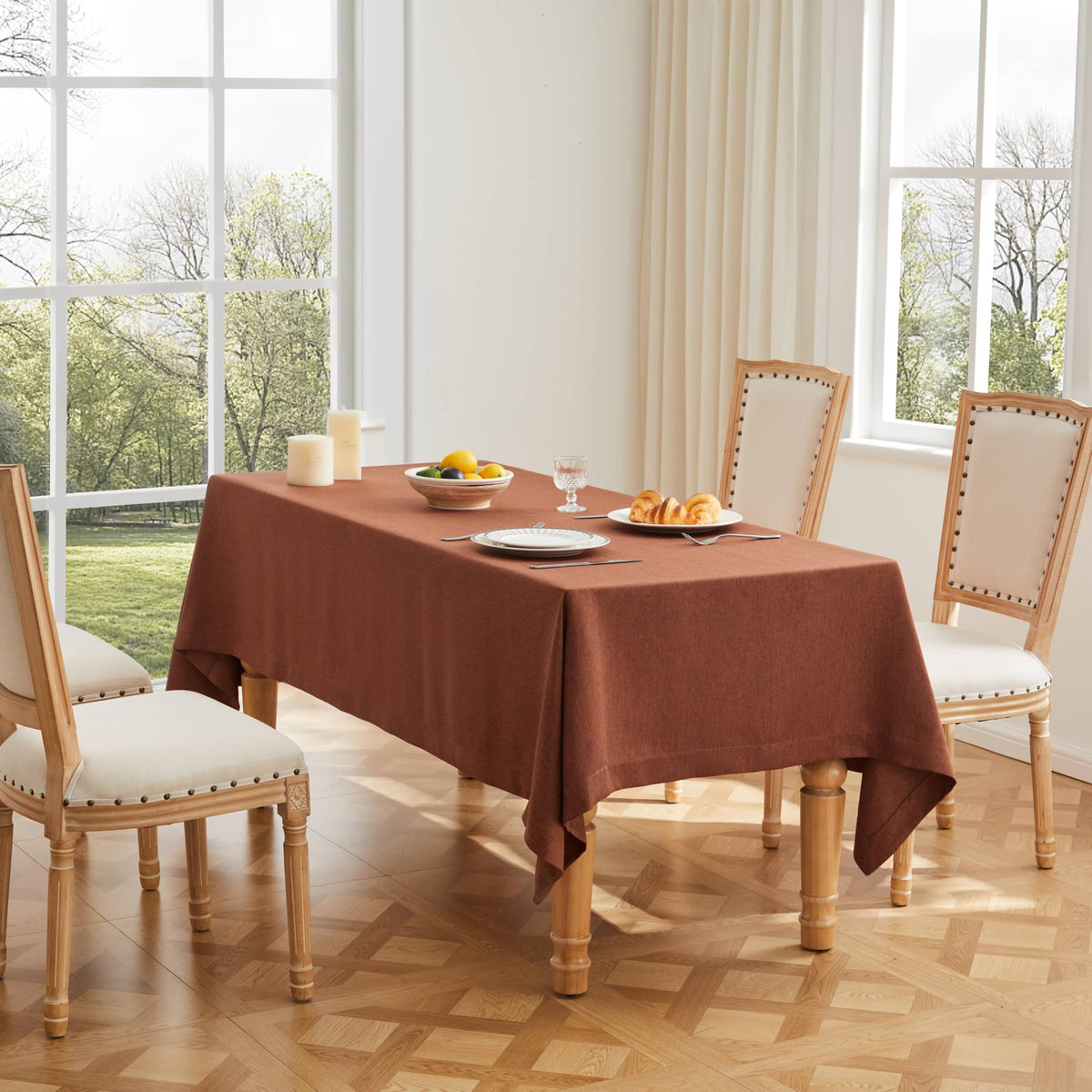 ZeeMart Linen Textured Rectangle Table Cloth, 60x104 Inch Light Tan