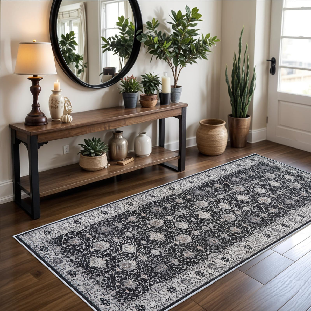 Hallway Washable Runner Rug - 2x10 Kitchen Rugs Entryway Rug Runner Vintage Soft Floor Mat Non Slip Indoor Farmhouse Carpet for Bathroom Living Room Bedroom (2 X 10, Beige)