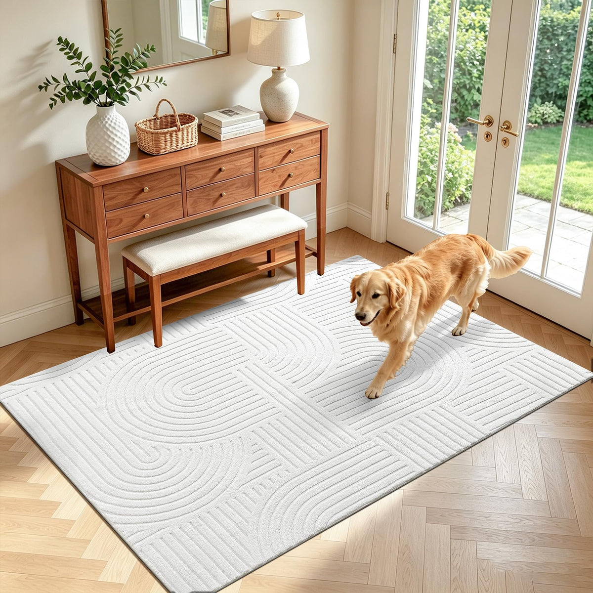 Pauwer 5x7 Area Rugs for Living Room, Modern Non Slip Washable Rug, Beige